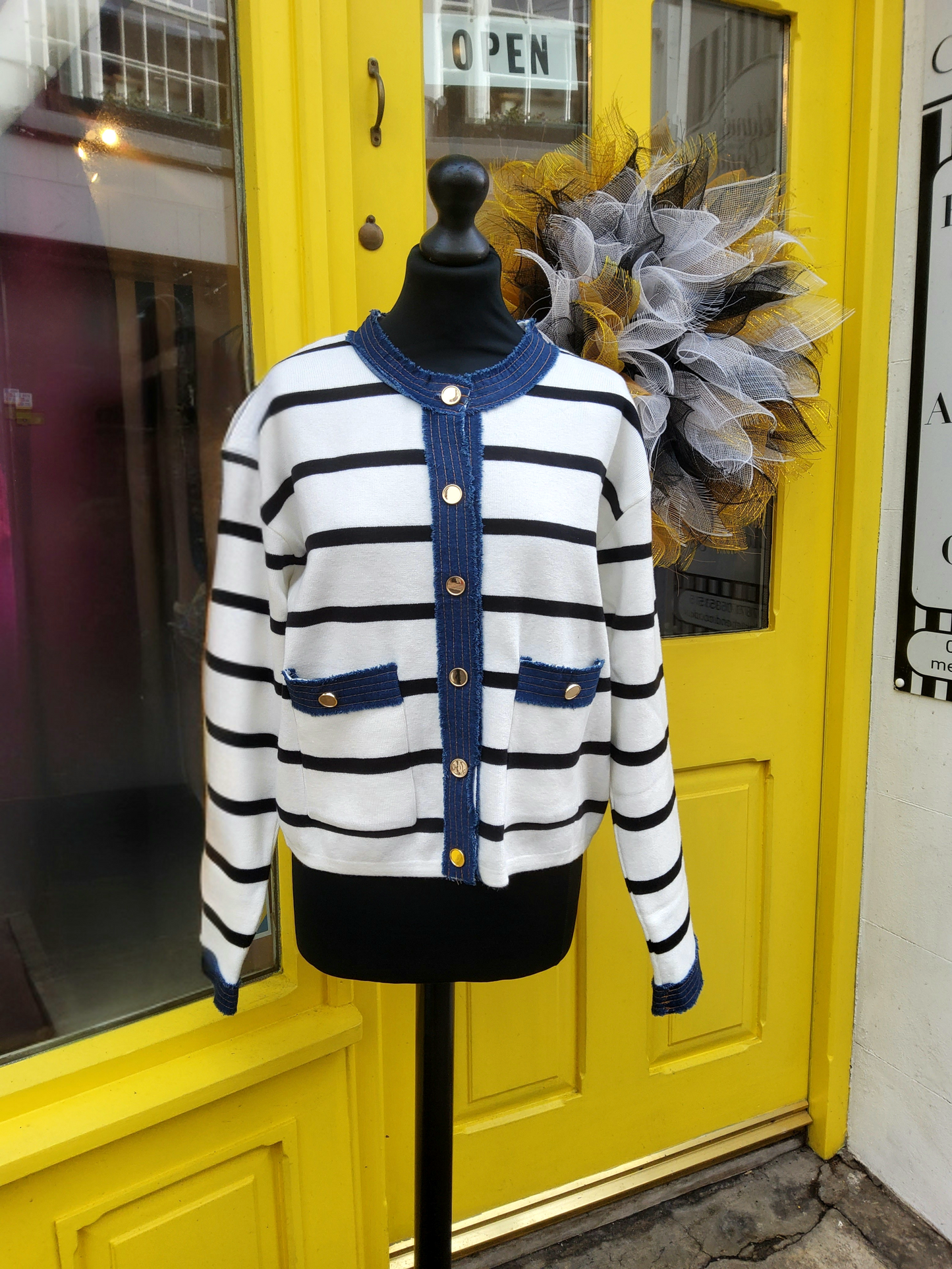 Denim Trim Striped Cardigan