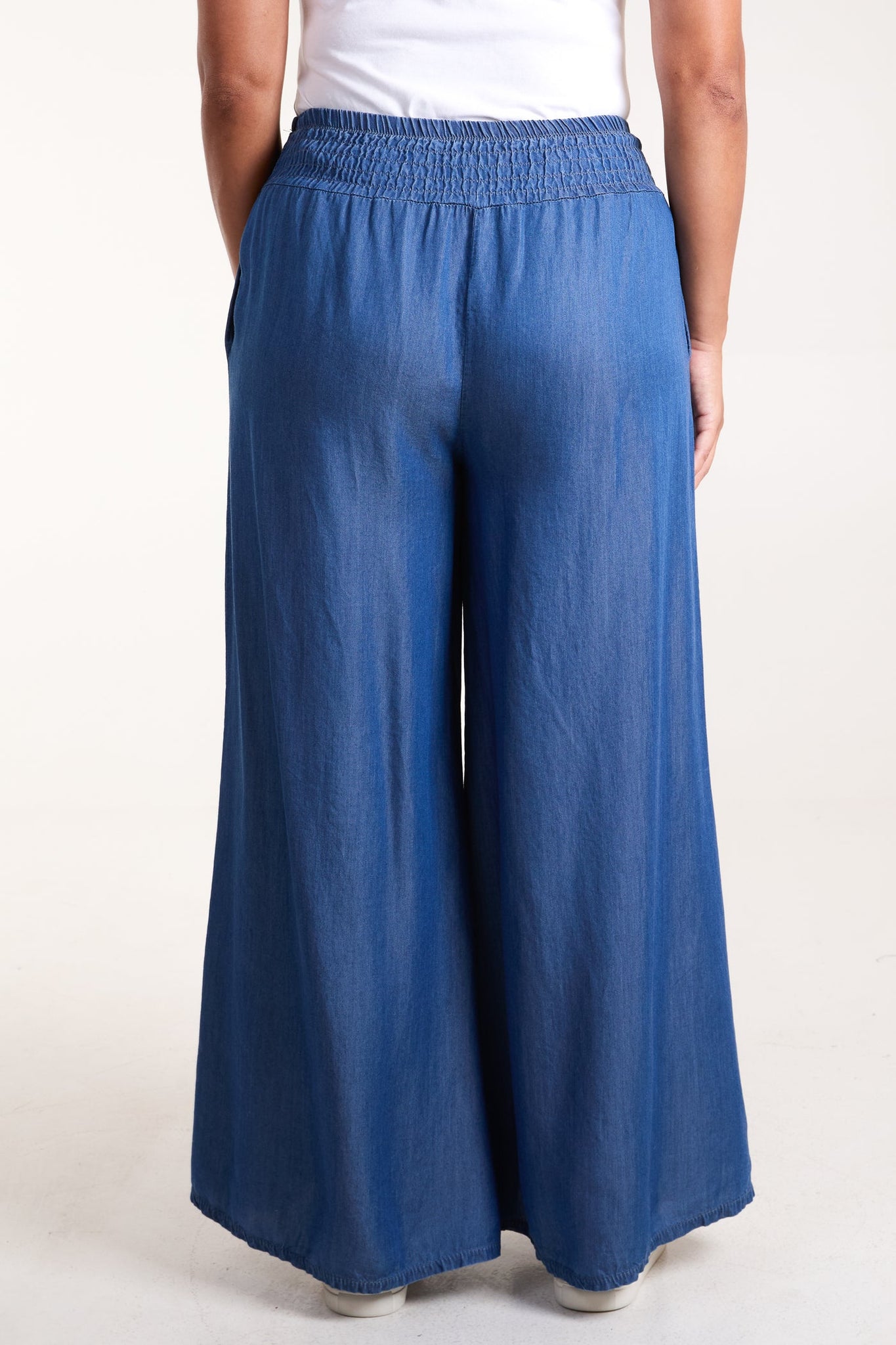 Denim Style Elasticated Wide Leg Trousers