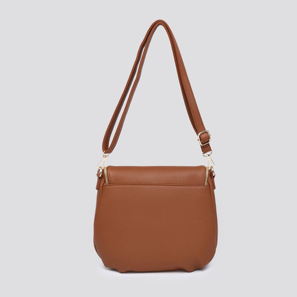 Faux Leather Flap Over Crossbody Bag with Tassel Zipper