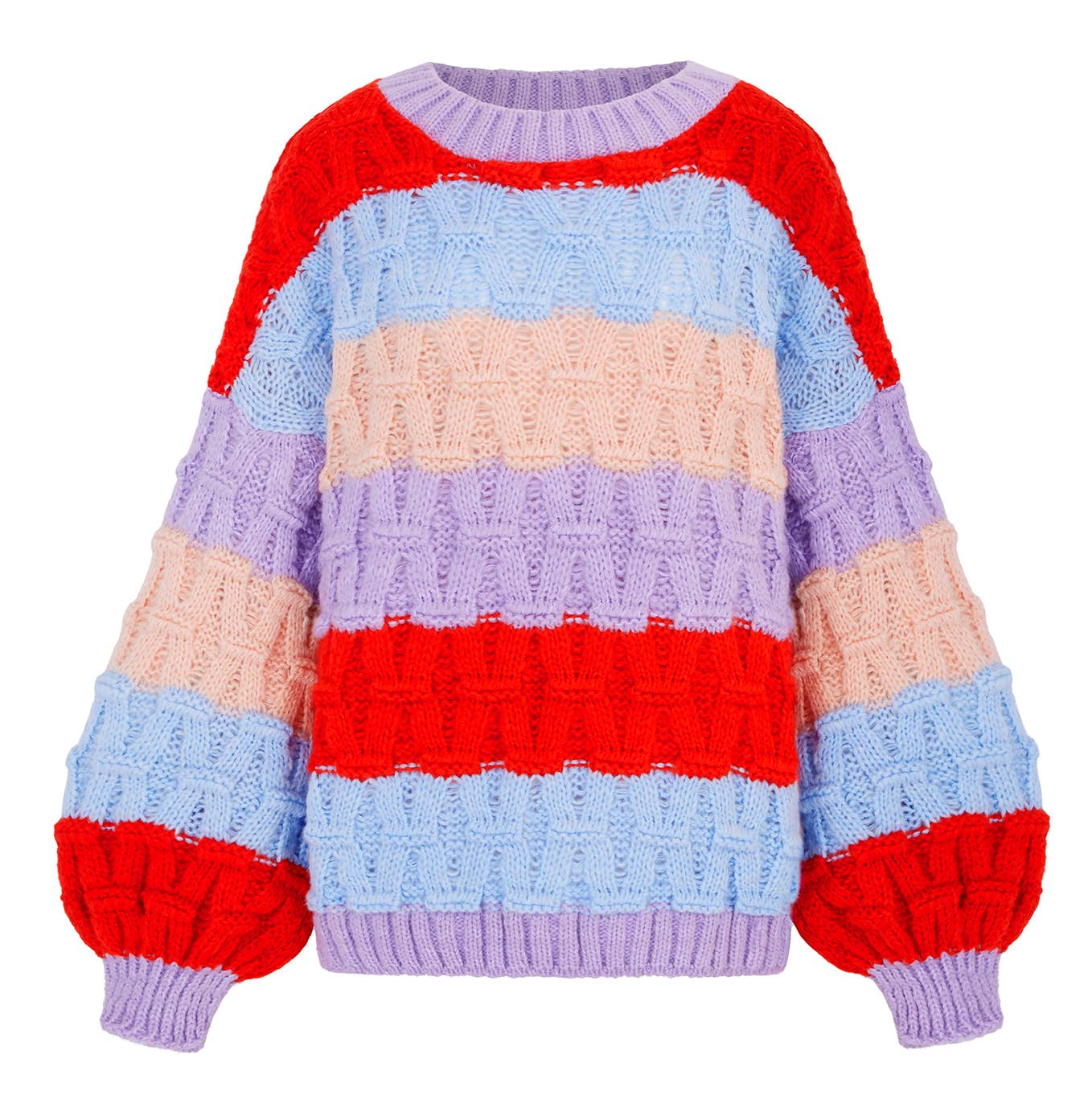 Mandy Criss-Cross Stitch Balloon Sleeve Stripe Jumper - Orange
