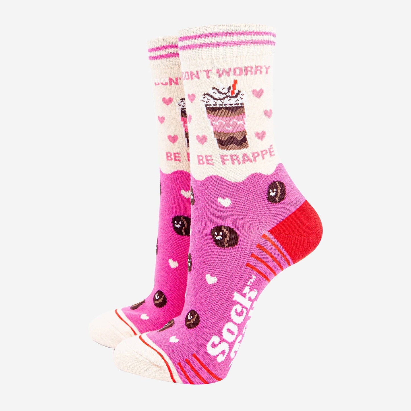 Women's Combed Cotton Ankle Socks- Pink/Cream, Be Frappe