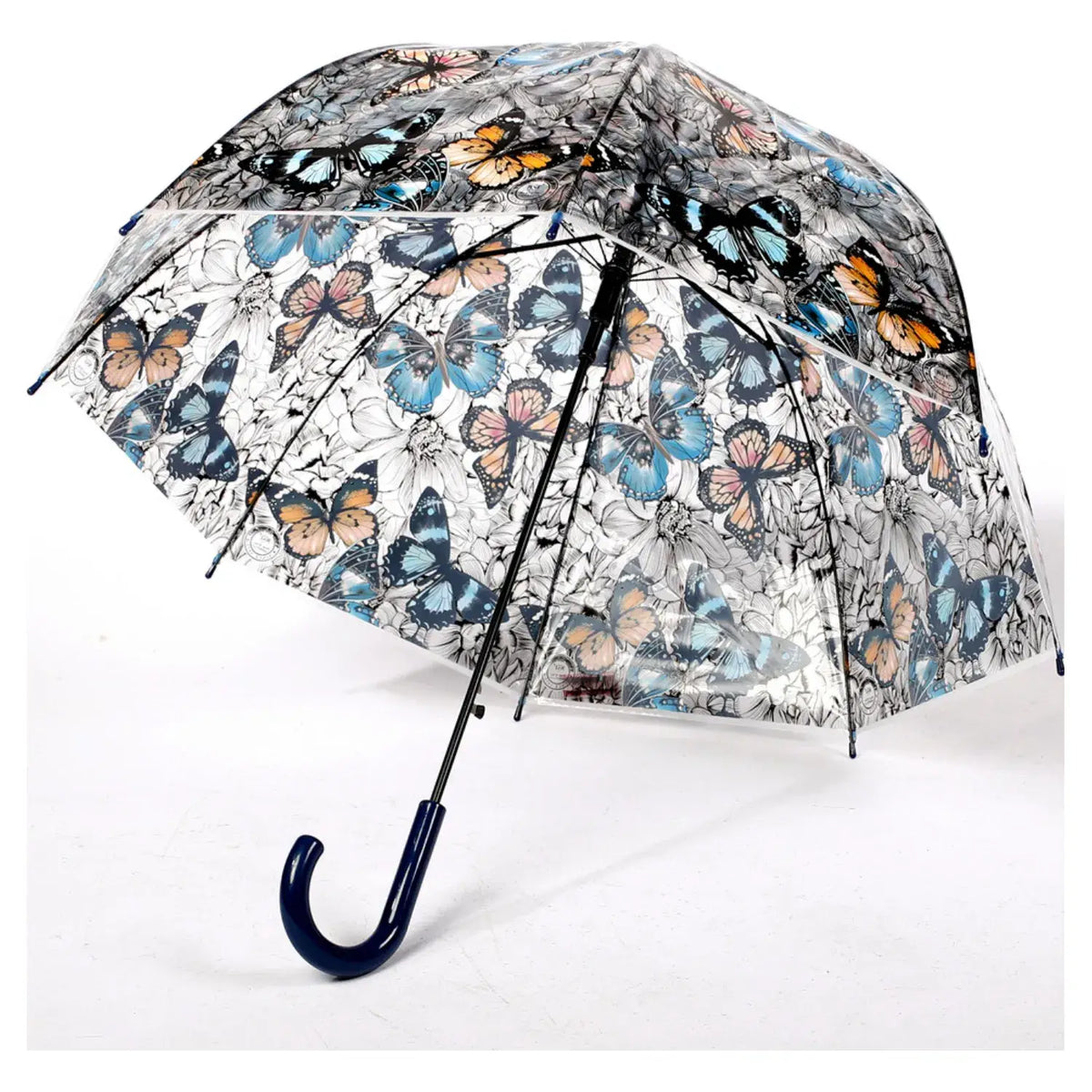 Ladies' Butterfly Dome Clear Plastic Long Stick Umbrella