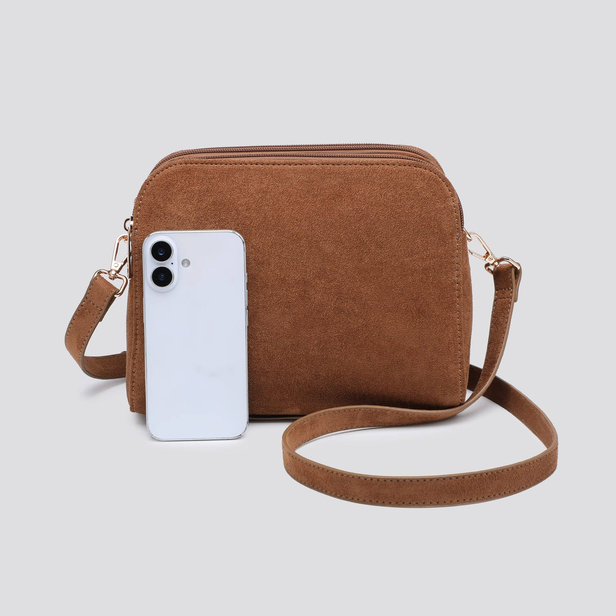 Navy Vegan Suede 3 -Compartment Crossbody Bag