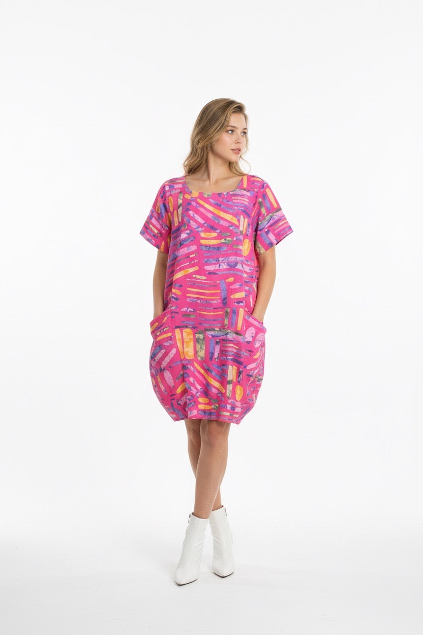 Denim Blue Abstract Cotton Dress