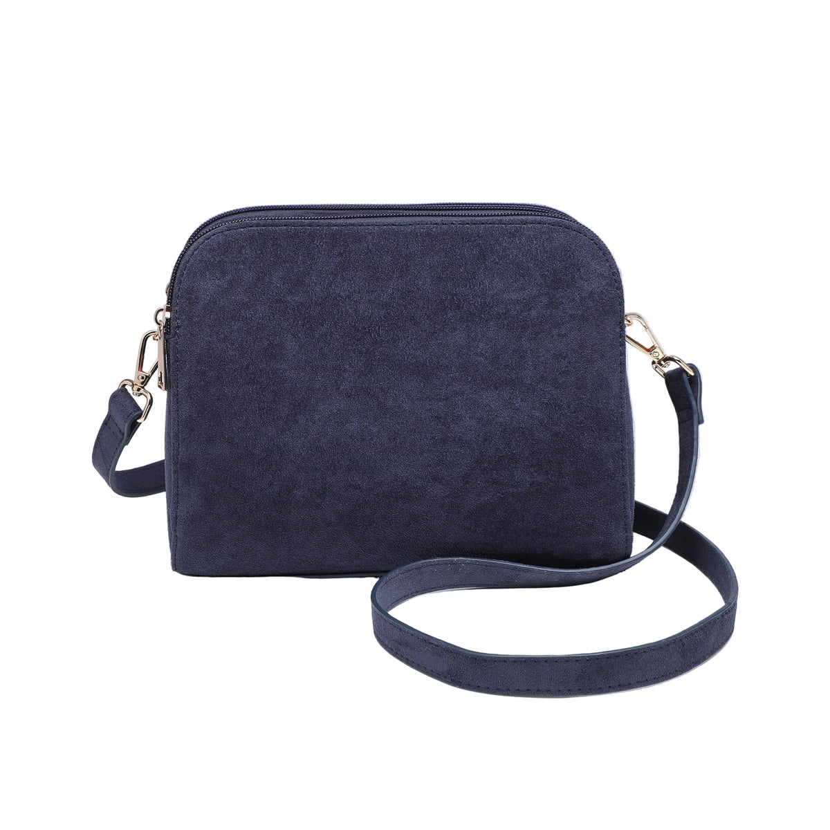 Navy Vegan Suede 3 -Compartment Crossbody Bag