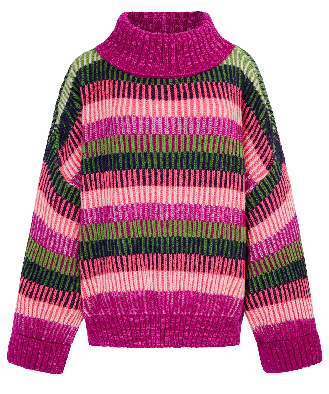 Cara & the Sky Tasha Oversized Balloon Sleeve Stripe Roll Neck Jumper - Purple