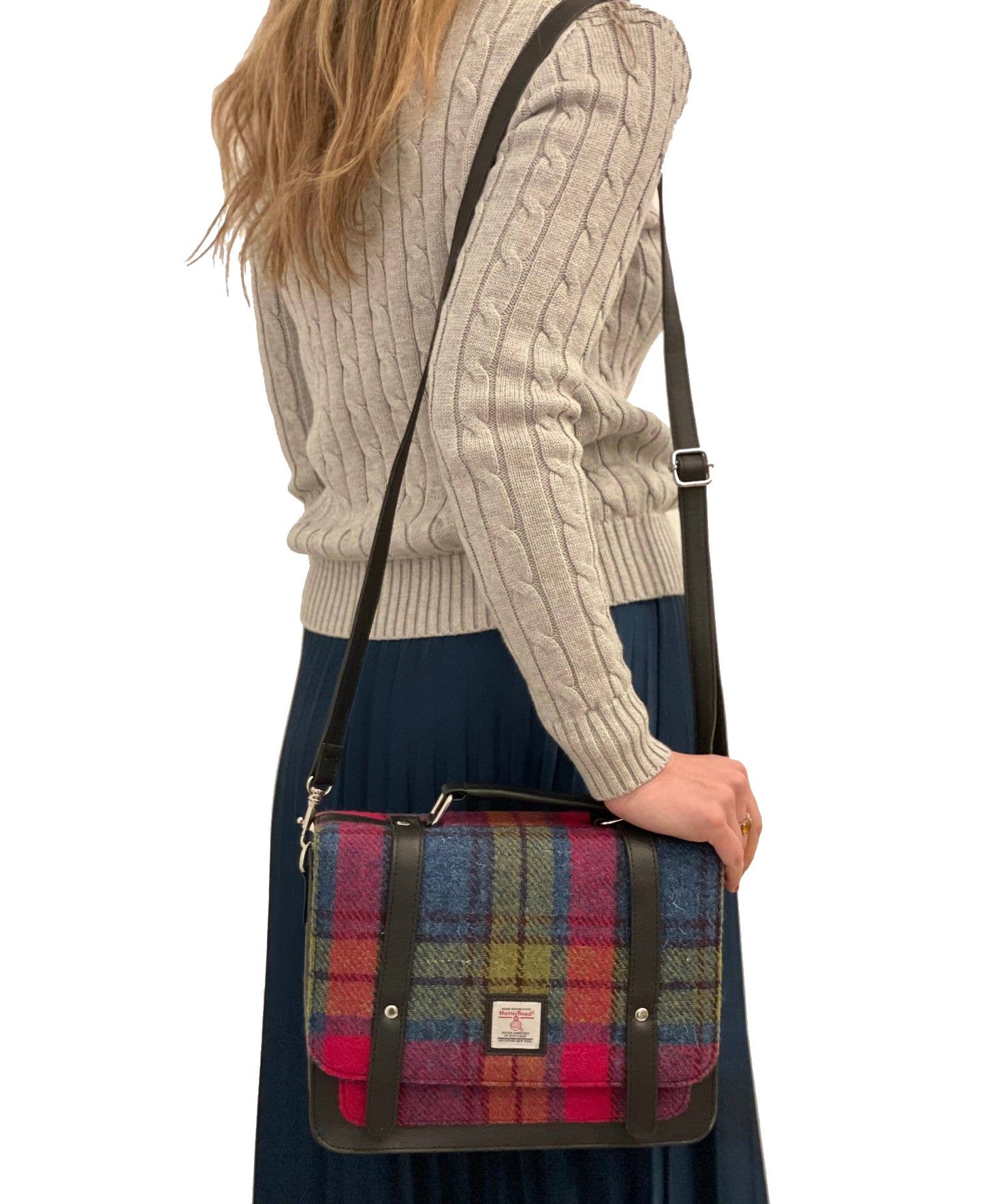 Harris Tweed Ladies Messenger Bag Blue/Pink Check