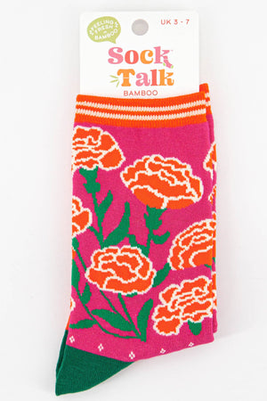 Women's Carnation Floral Print Bamboo Socks