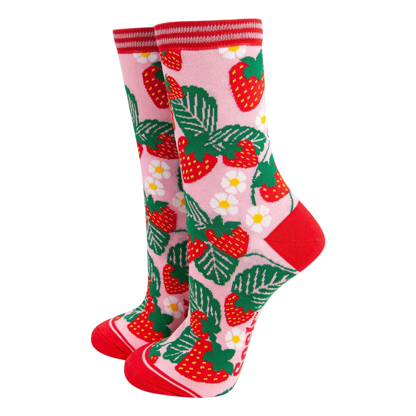 Women's Bamboo Socks - Pink, Strawberries