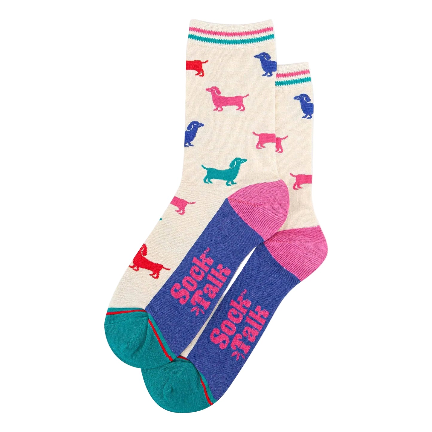 Women's Bamboo Socks - Cream/Multi, Sausage Dog