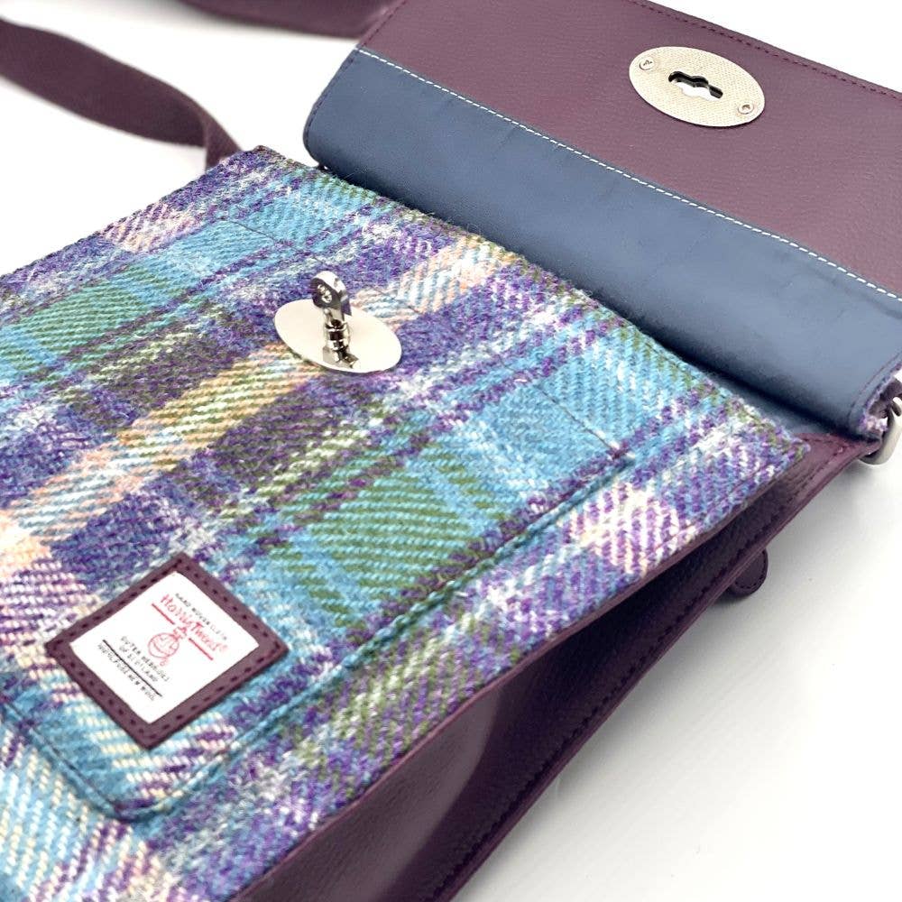 Harris Tweed Satchel Bag Green/Purple Plaid