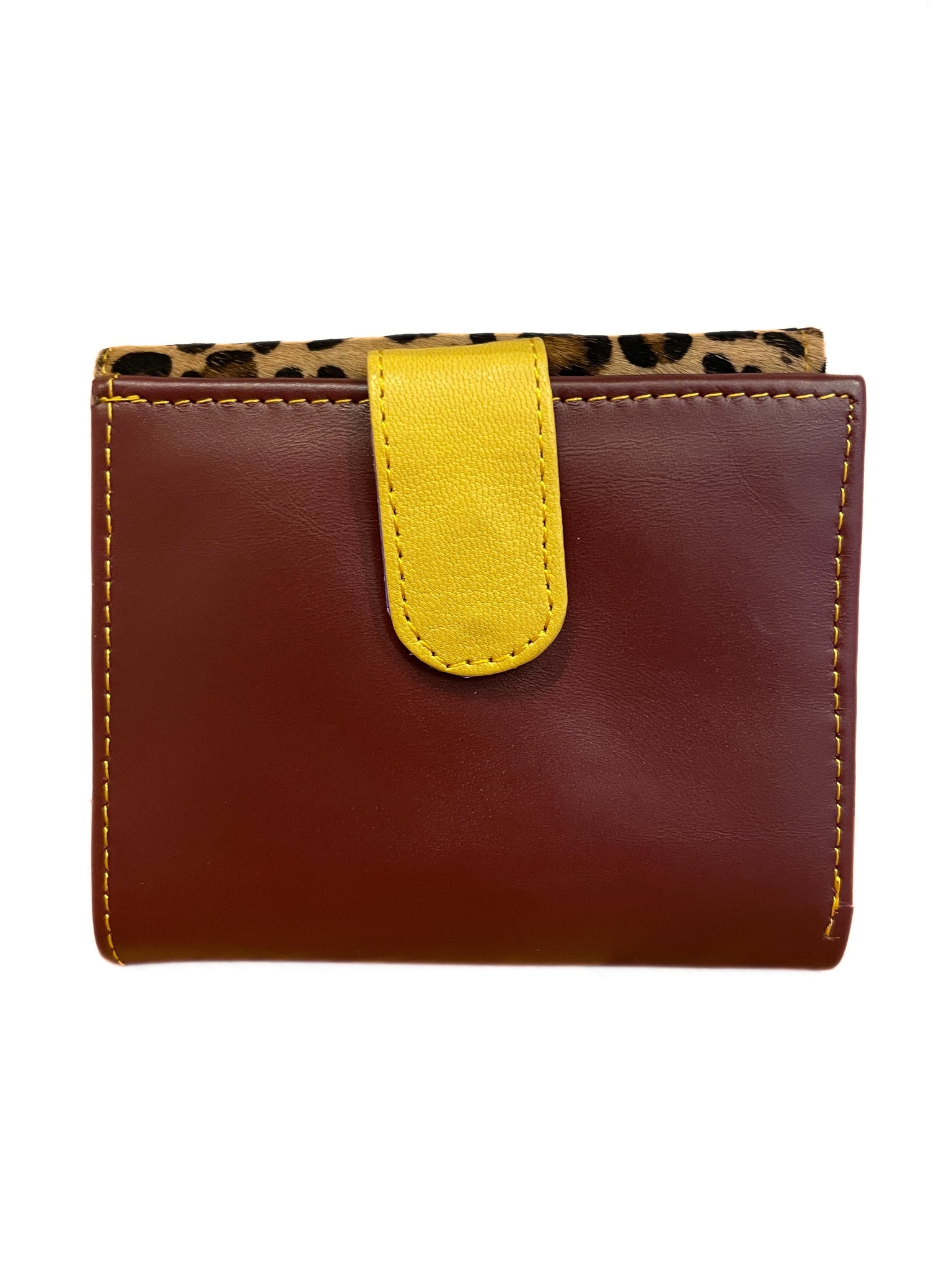 Leopard print, blue & brown leather purse