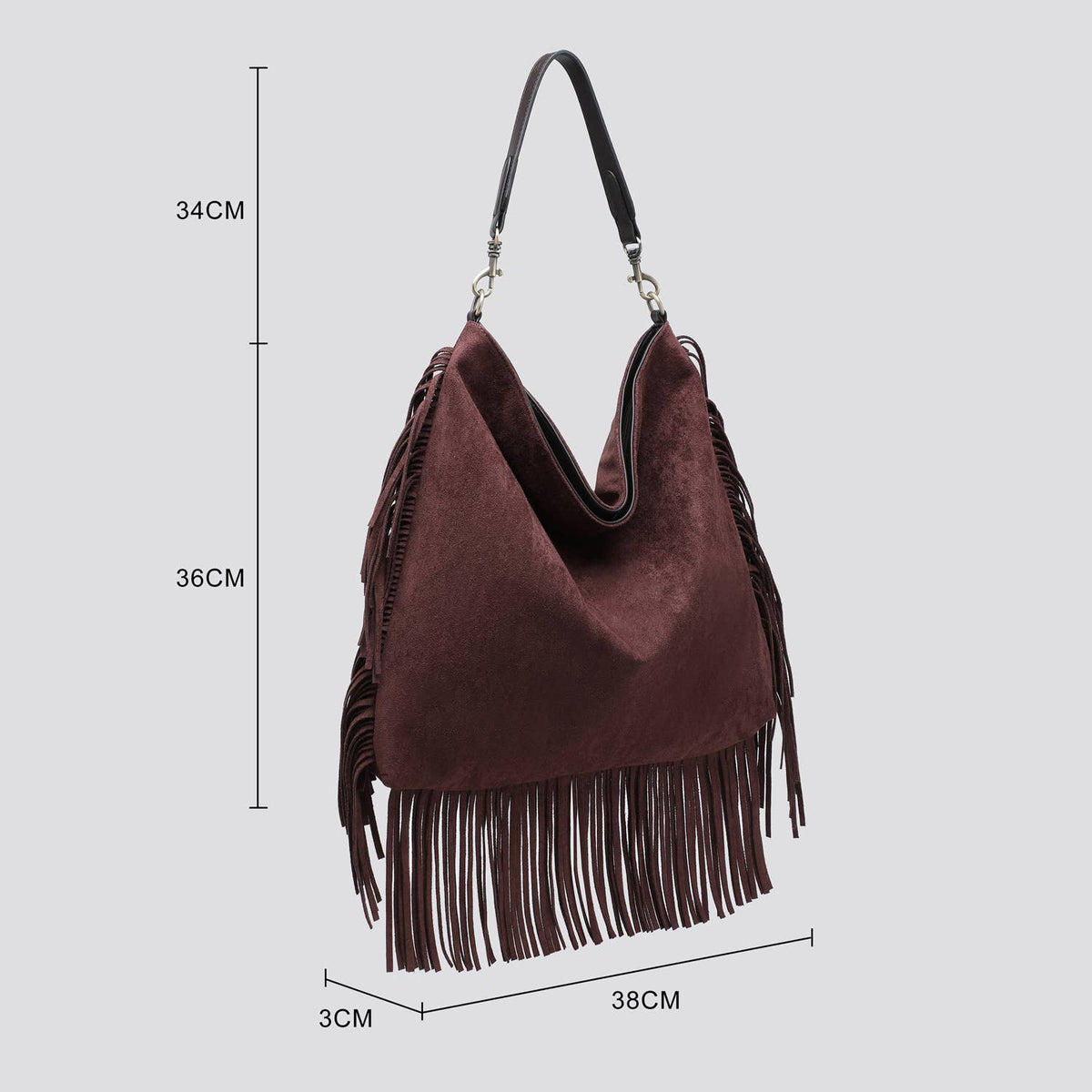 Faux Suede Slouchy Shoulder Bag with Fringing