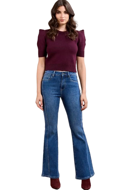 Toxik jeans - mid wash flare with stitch detail