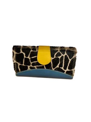 Medium animal print leather purse - yellow and blue
