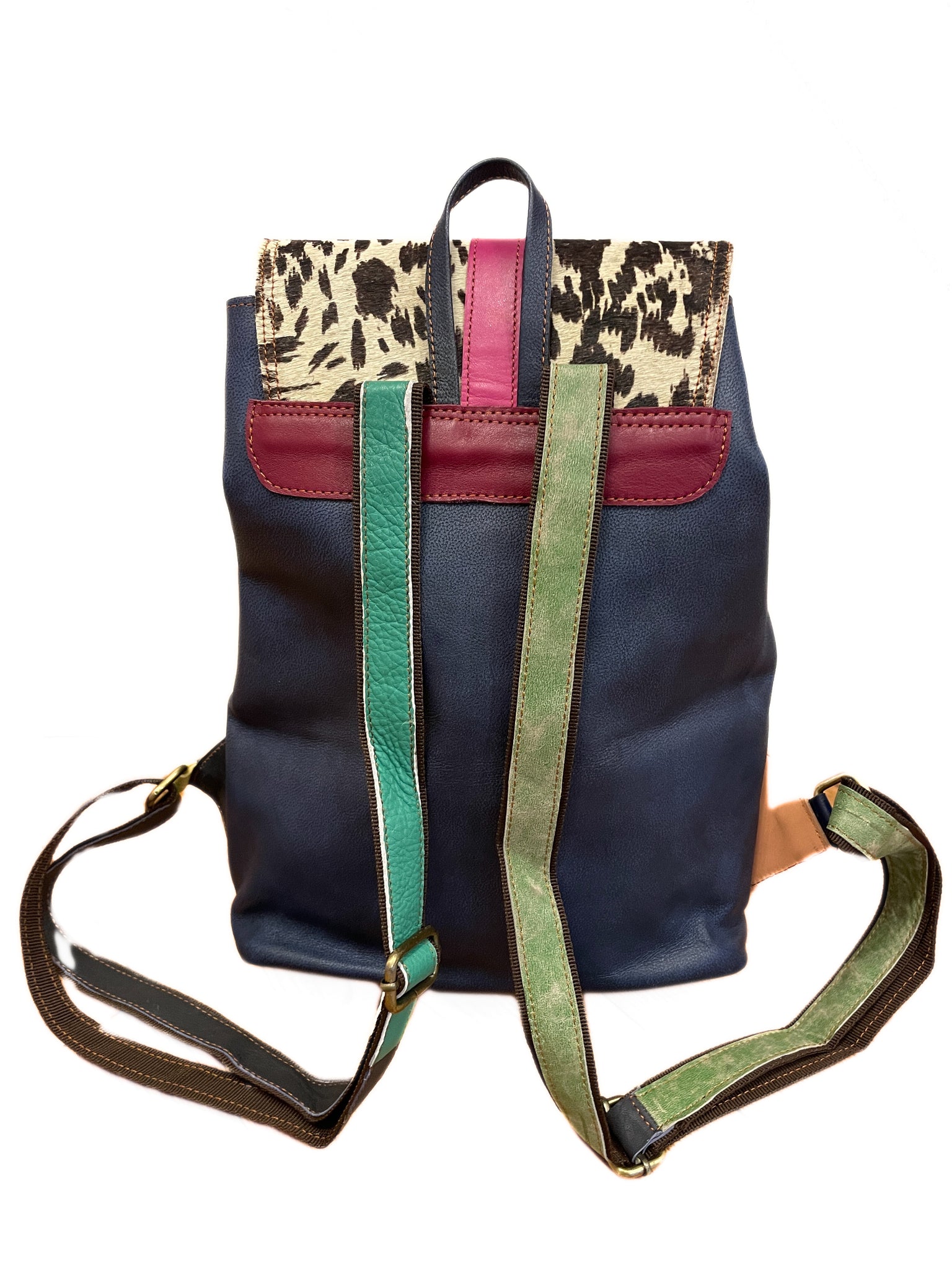 Multi-coloured animal print leather rucksack