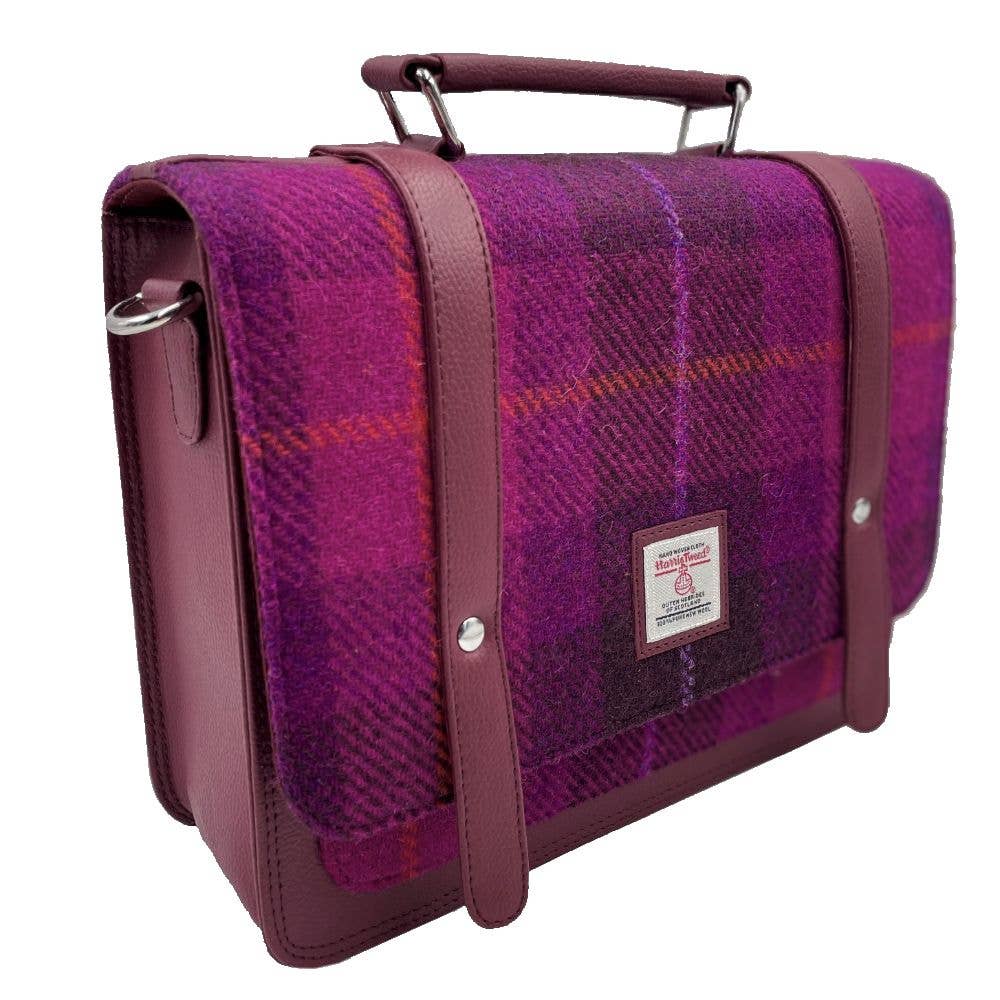 Harris Tweed Ladies Messenger Bag Purple Check