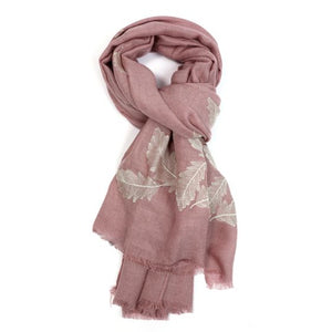 Pink embroidered feather scarf