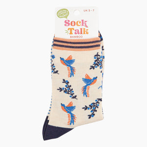 Women's Bamboo Socks - Cream, Hummingbird Floral