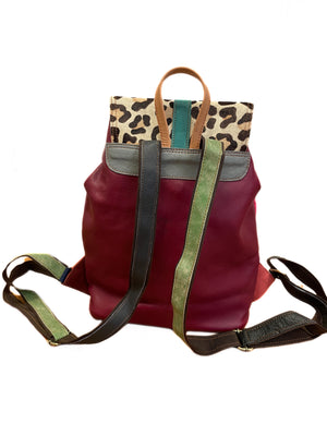Hot pink leopard print leather rucksack