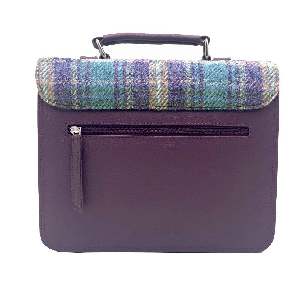 Harris Tweed Ladies Messenger Bag Green/Purple Plaid