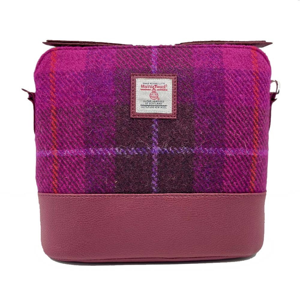 Harris Tweed Square Shoulder Bag Purple Check