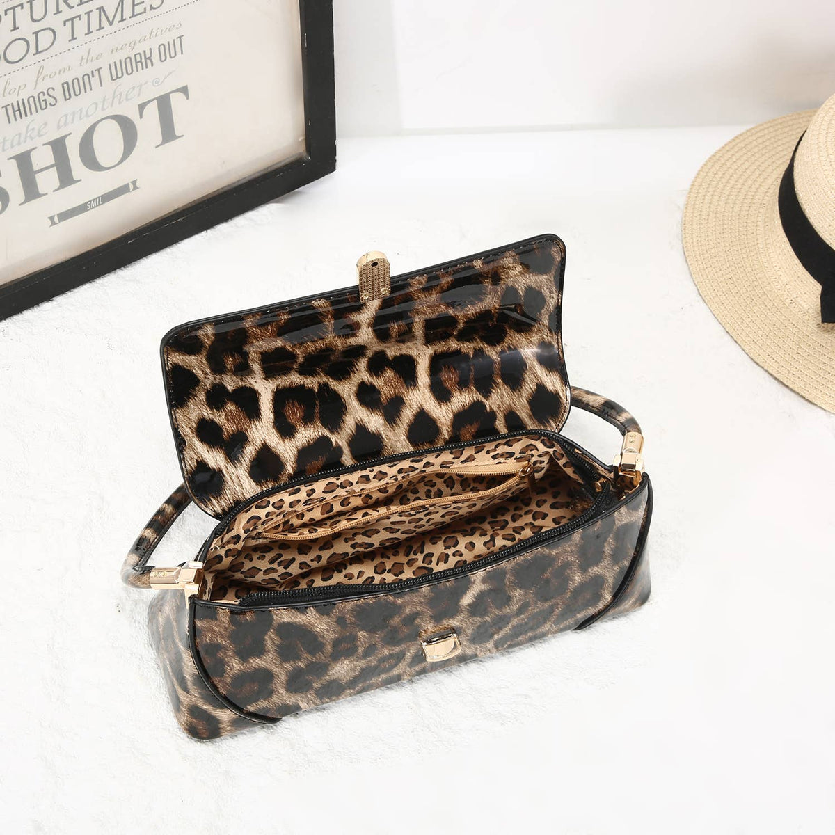 Leopard Print Top Handle Bag