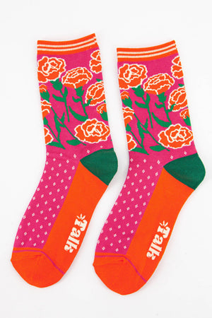 Women's Carnation Floral Print Bamboo Socks