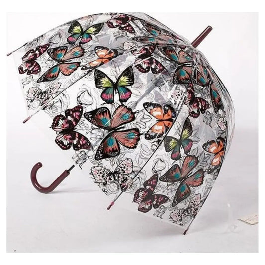 Ladies' Butterfly Dome Clear Plastic Long Stick Umbrella