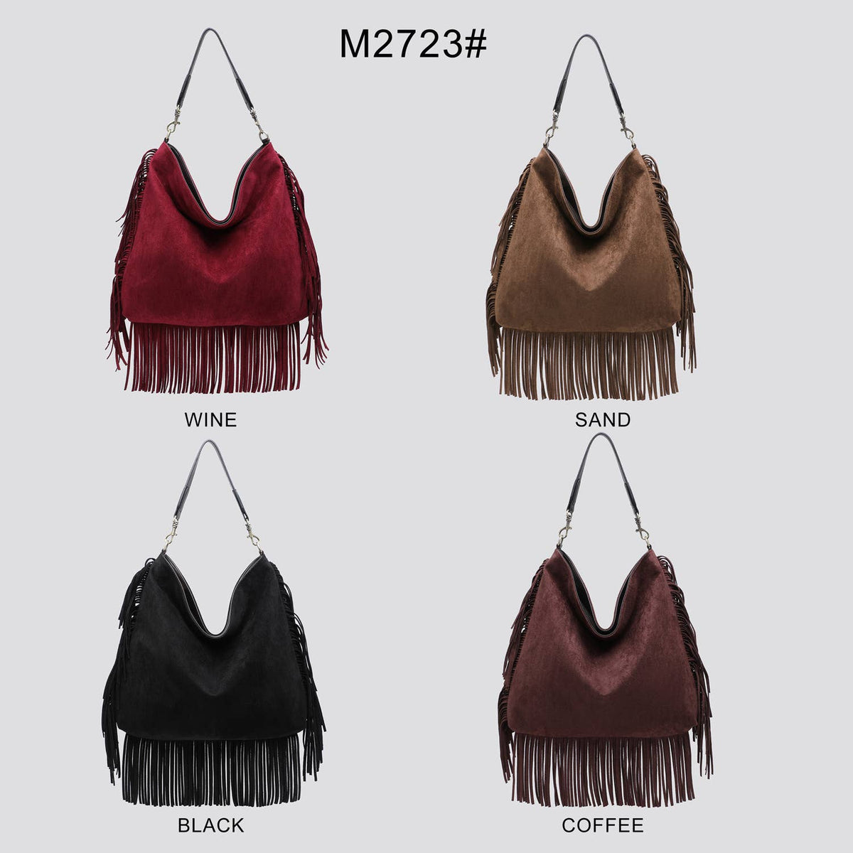 Faux Suede Slouchy Shoulder Bag with Fringing