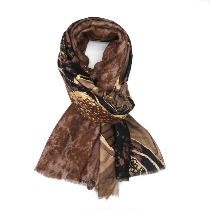 Red Cuckoo Gold Flow Marbled Scarf (Brown)