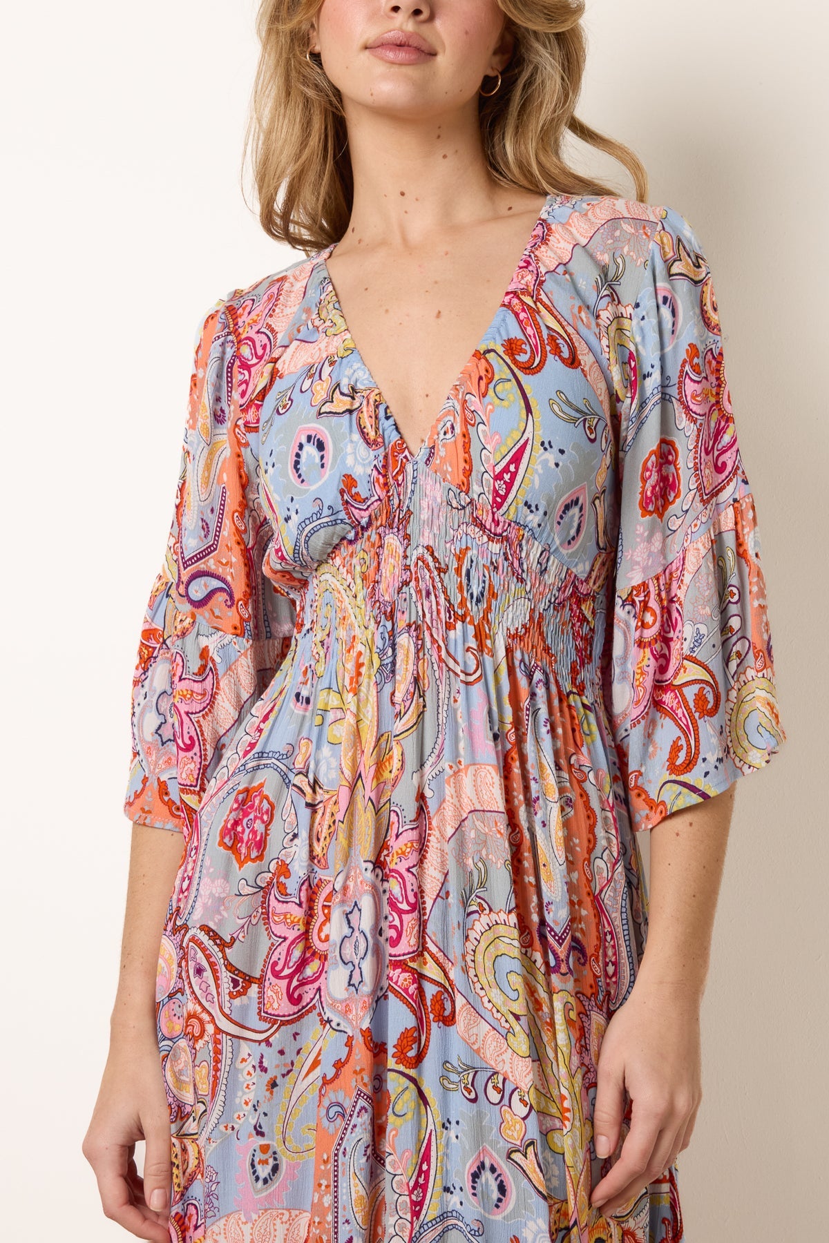 Paisley Print Empire Line Dress with Half Sleeve