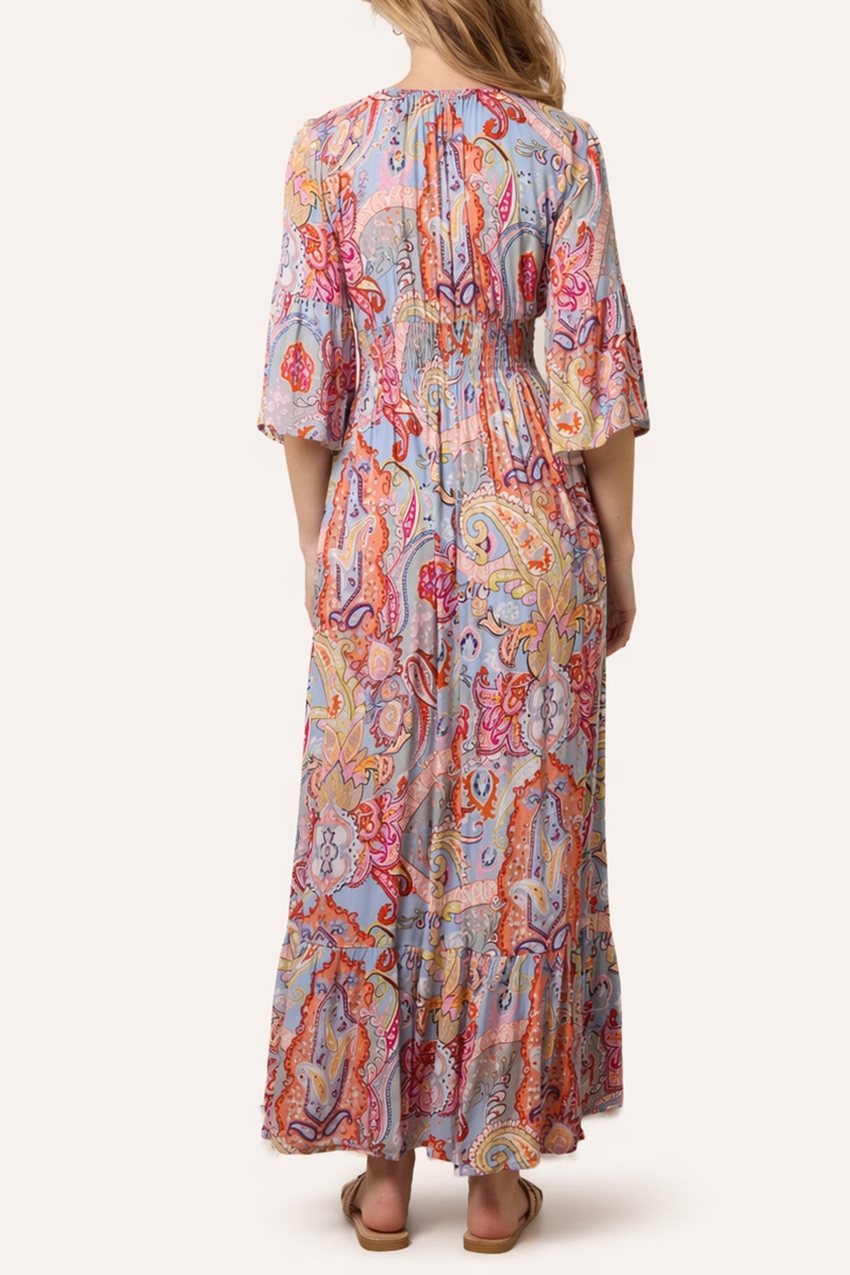 Paisley Print Empire Line Dress with Half Sleeve