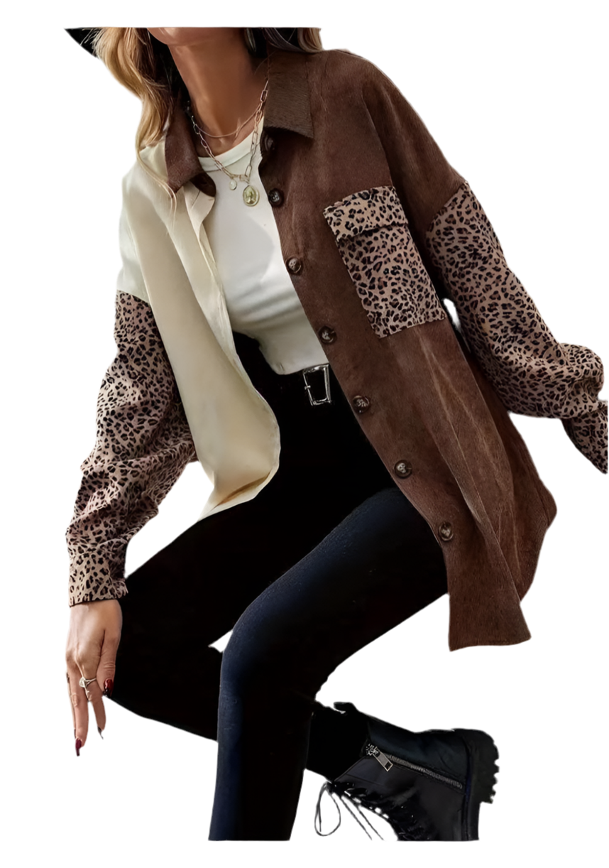 Asymmetric leopard print brown & cream oversized shirt