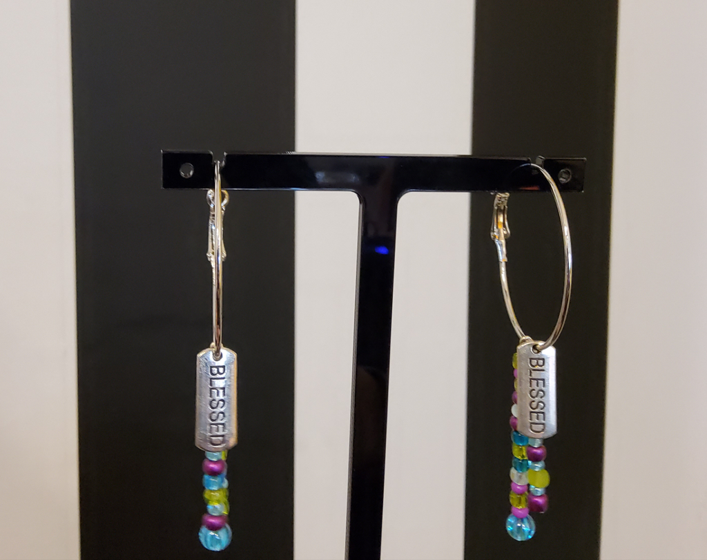 'Blessed' Colourful Beaded Hoop Earrings