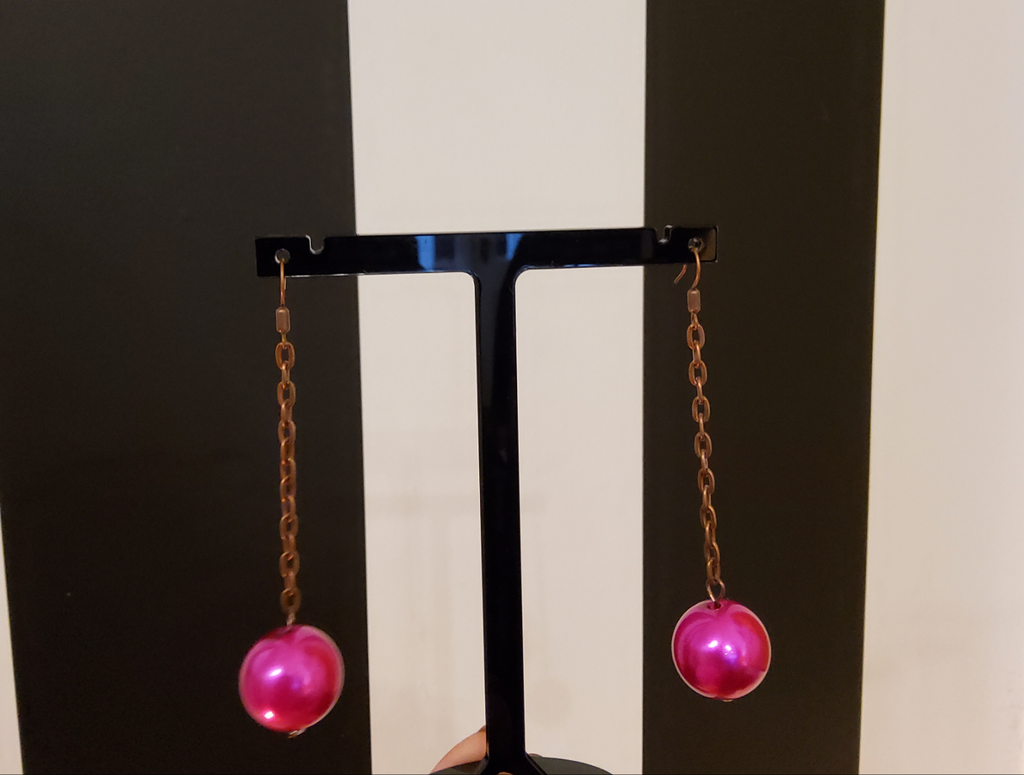 Pink Single Pearl Dangly Earrings