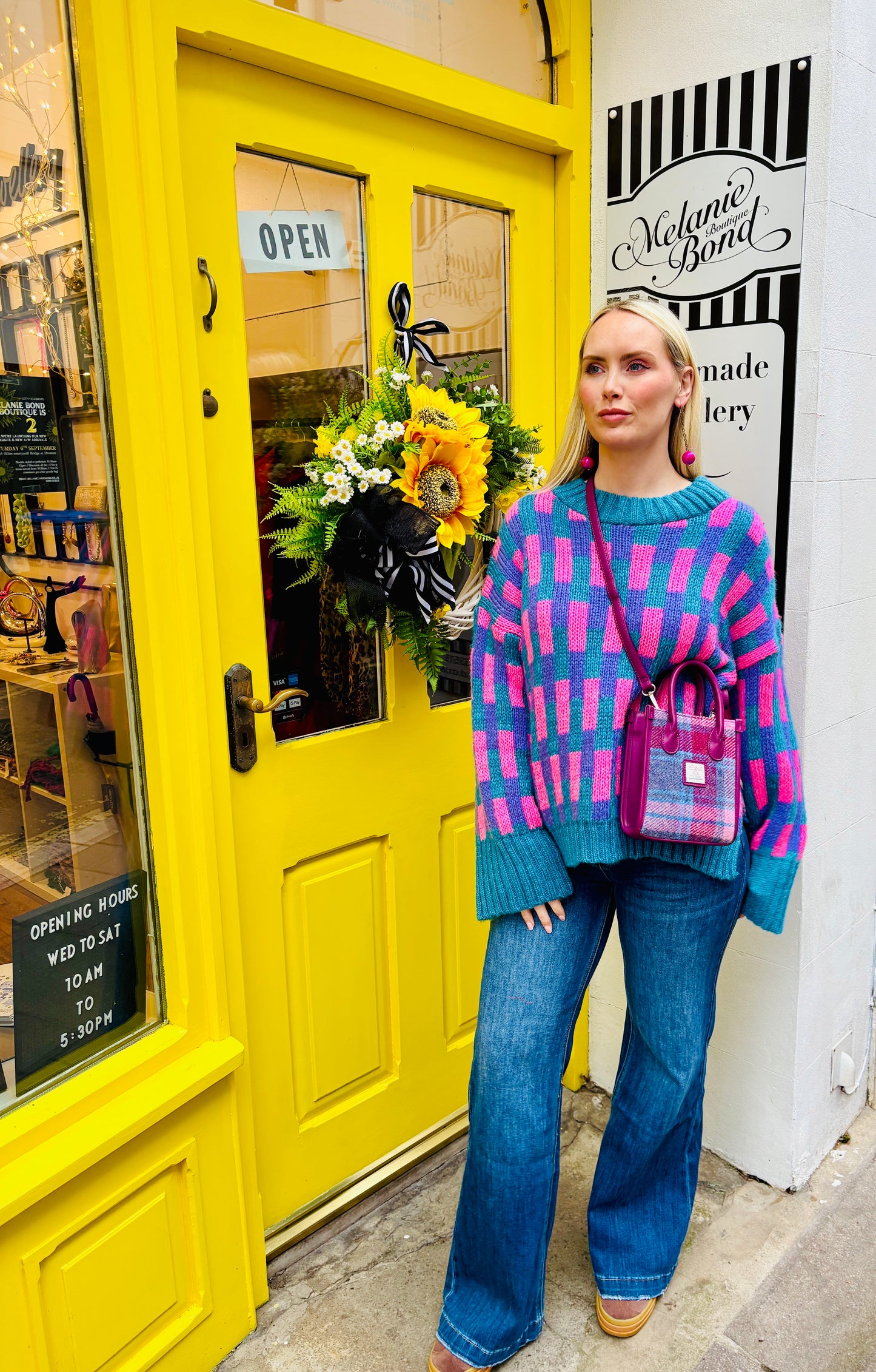 Cara & the Sky Charlotte Geometric Pattern Wide Sleeve Knit Jumper - Teal