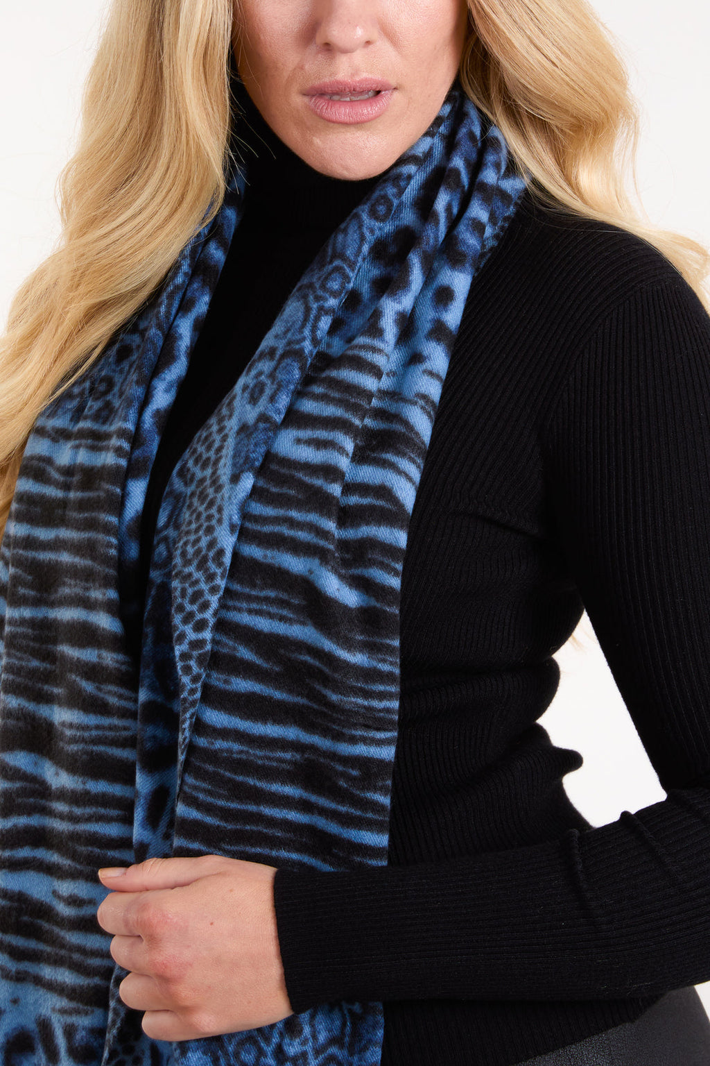 Multi animal print blue & black blanket scarf