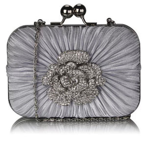 Gorgeous Satin Rouched Hard Case Silver Evening Bag