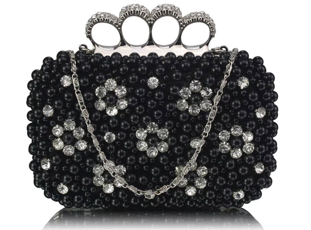 Black Clutch With Crystal Decoration