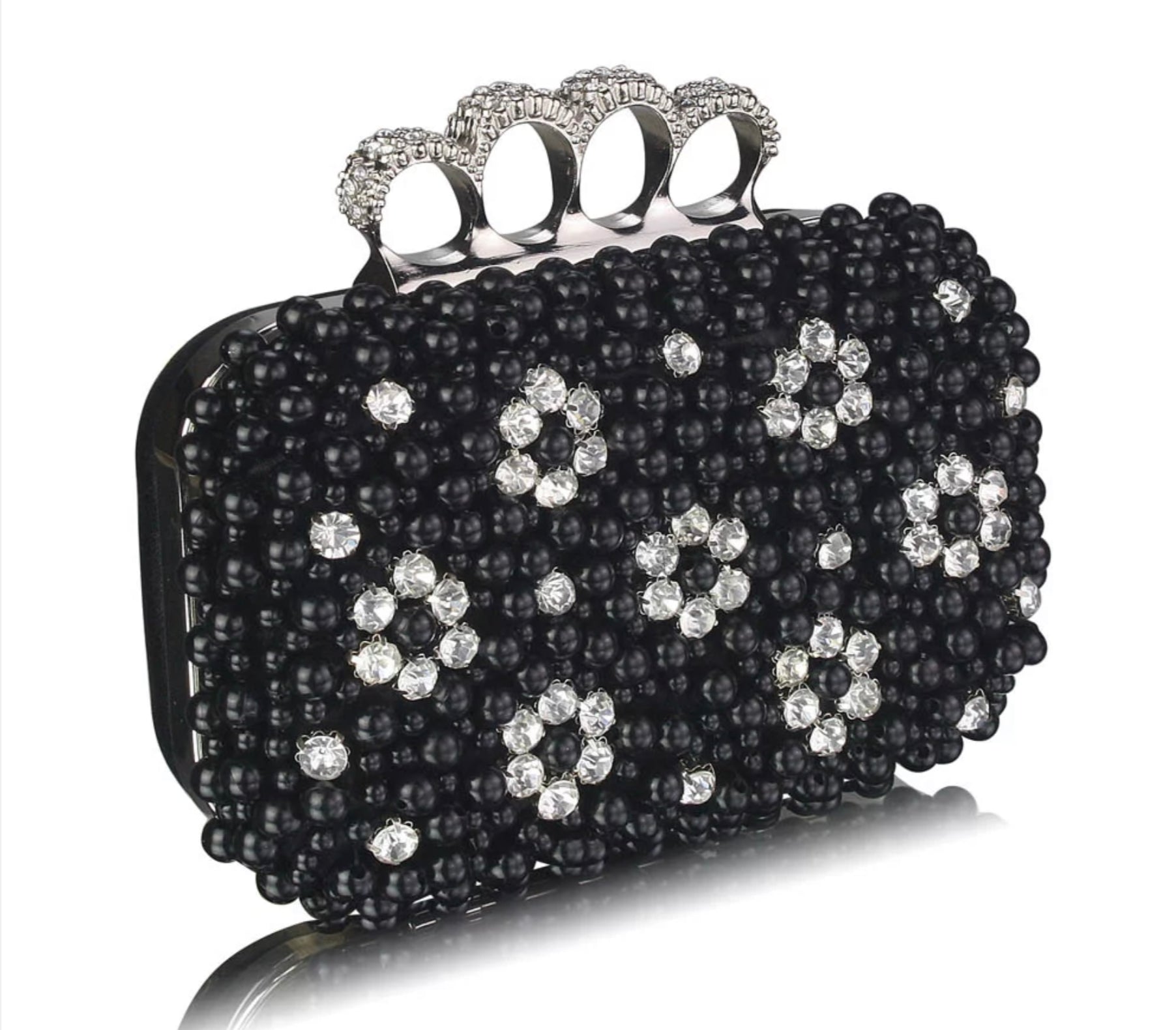 Black Clutch With Crystal Decoration