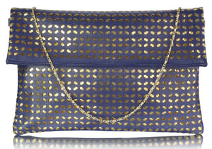 Navy & Gold Flap Clutch Bag
