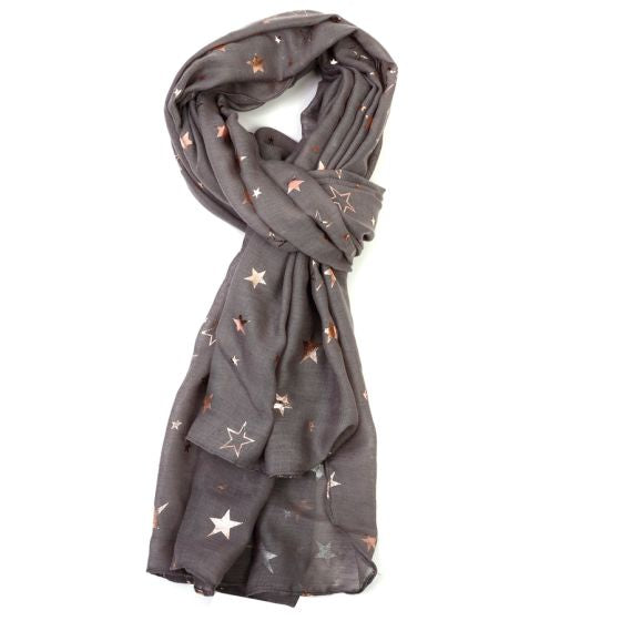 Grey Lightweight Scarf with Rose Gold Stars
