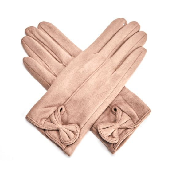 Bow detail suedette gloves
