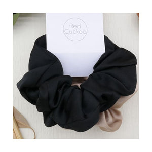Twin pack of Satin Scrunchies (Black And Beige)