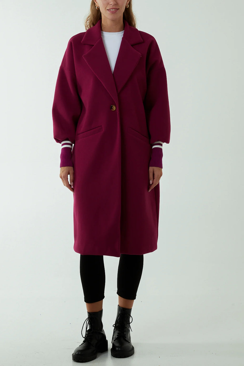 Ribbed Cuff Sports Stripe Bishop Sleeve Coat