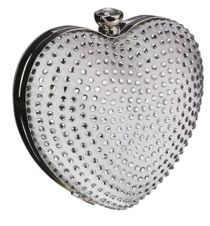 Silver Diamante Hardcase Heart Clutch Bag