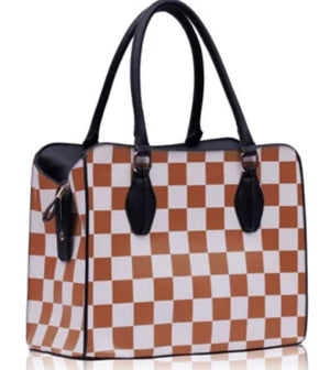Beige checkered print shoulder bag