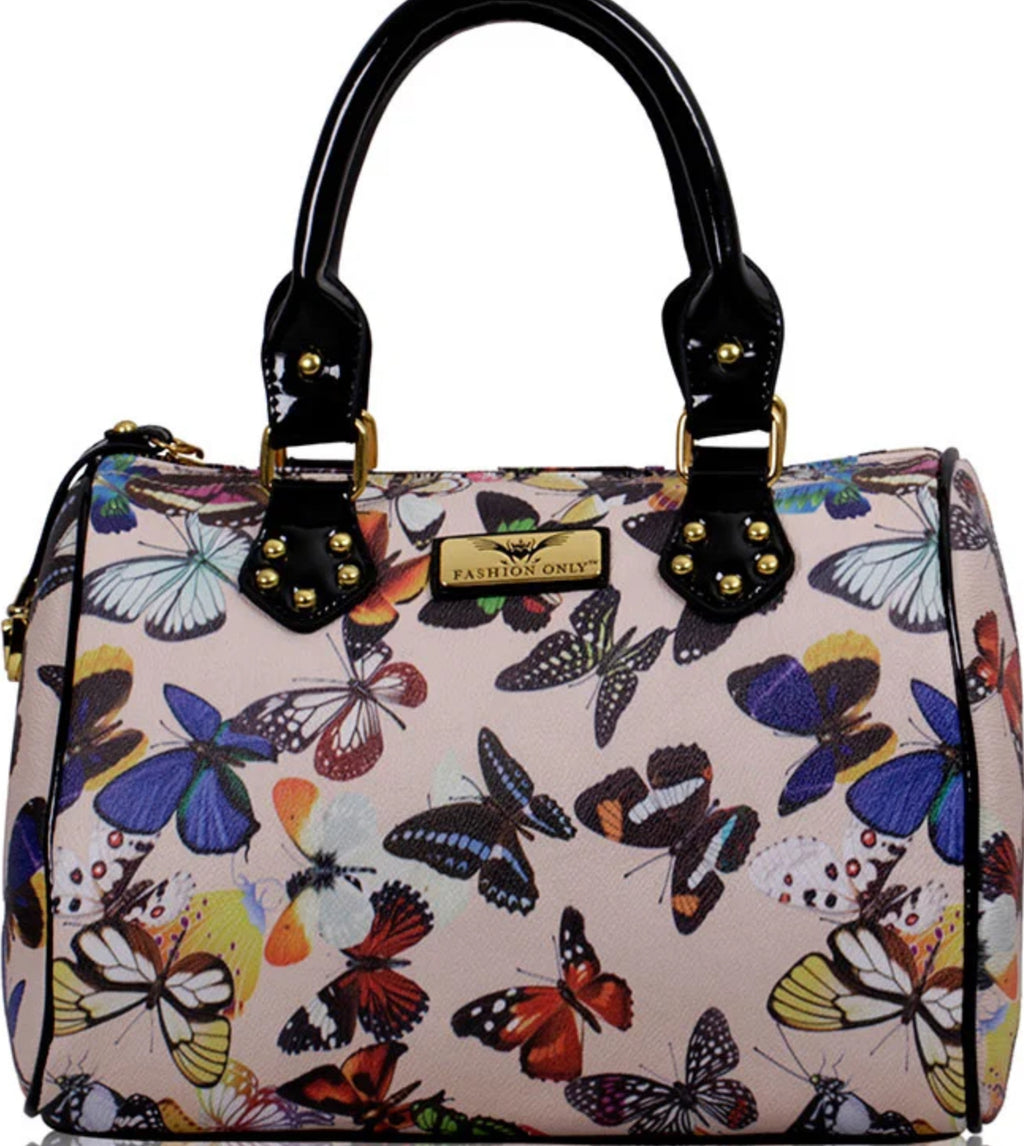 Butterfly print barrel tote bag