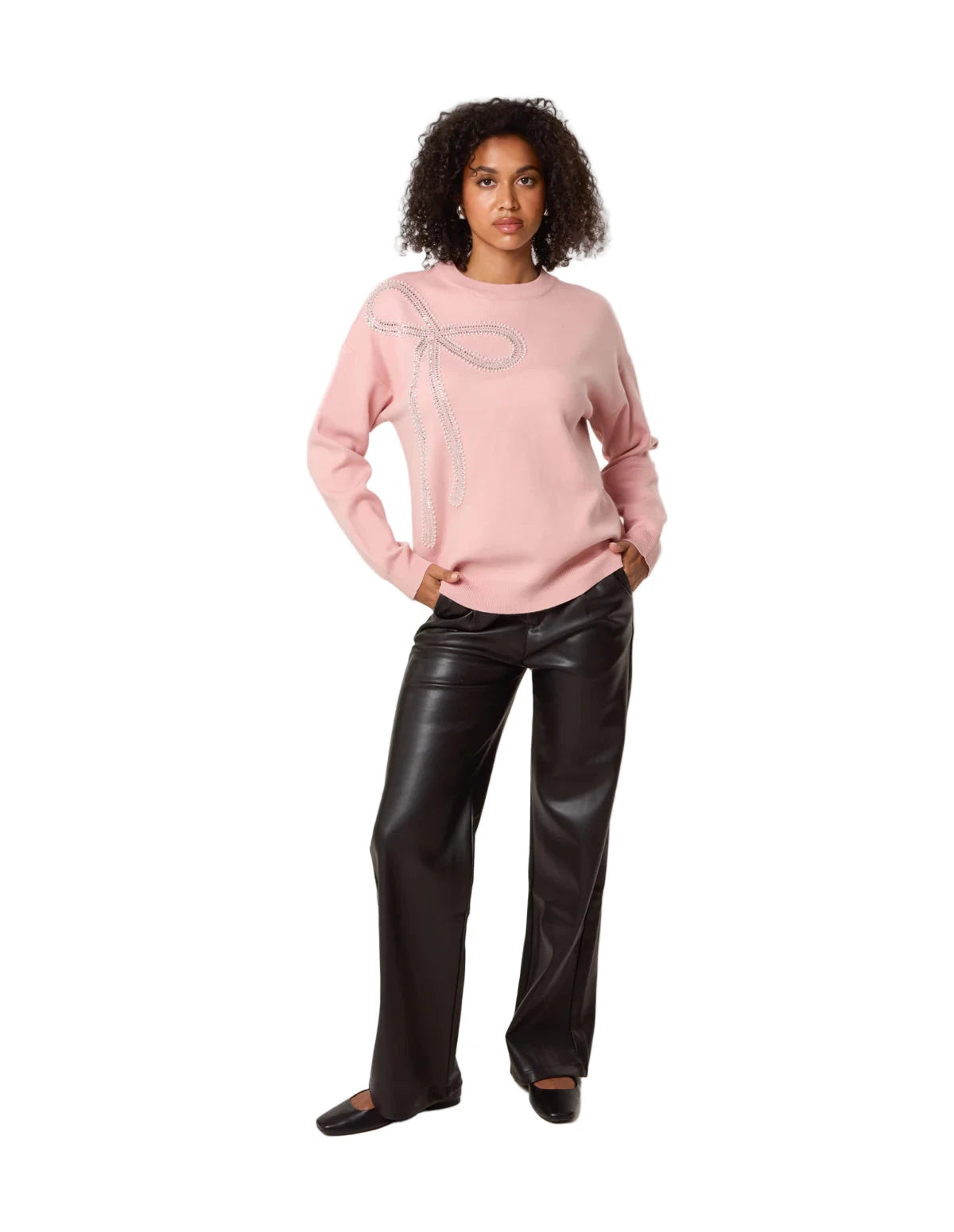 Pink Diamanté Bow Jumper